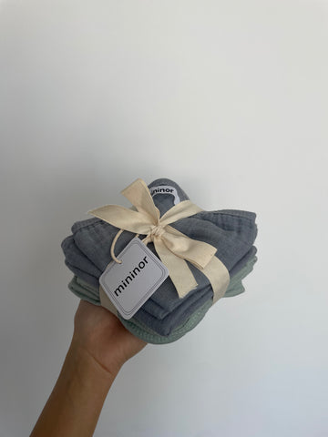 Wash cloth organic cotton "Willow Green/Grey seal" 6 pcs